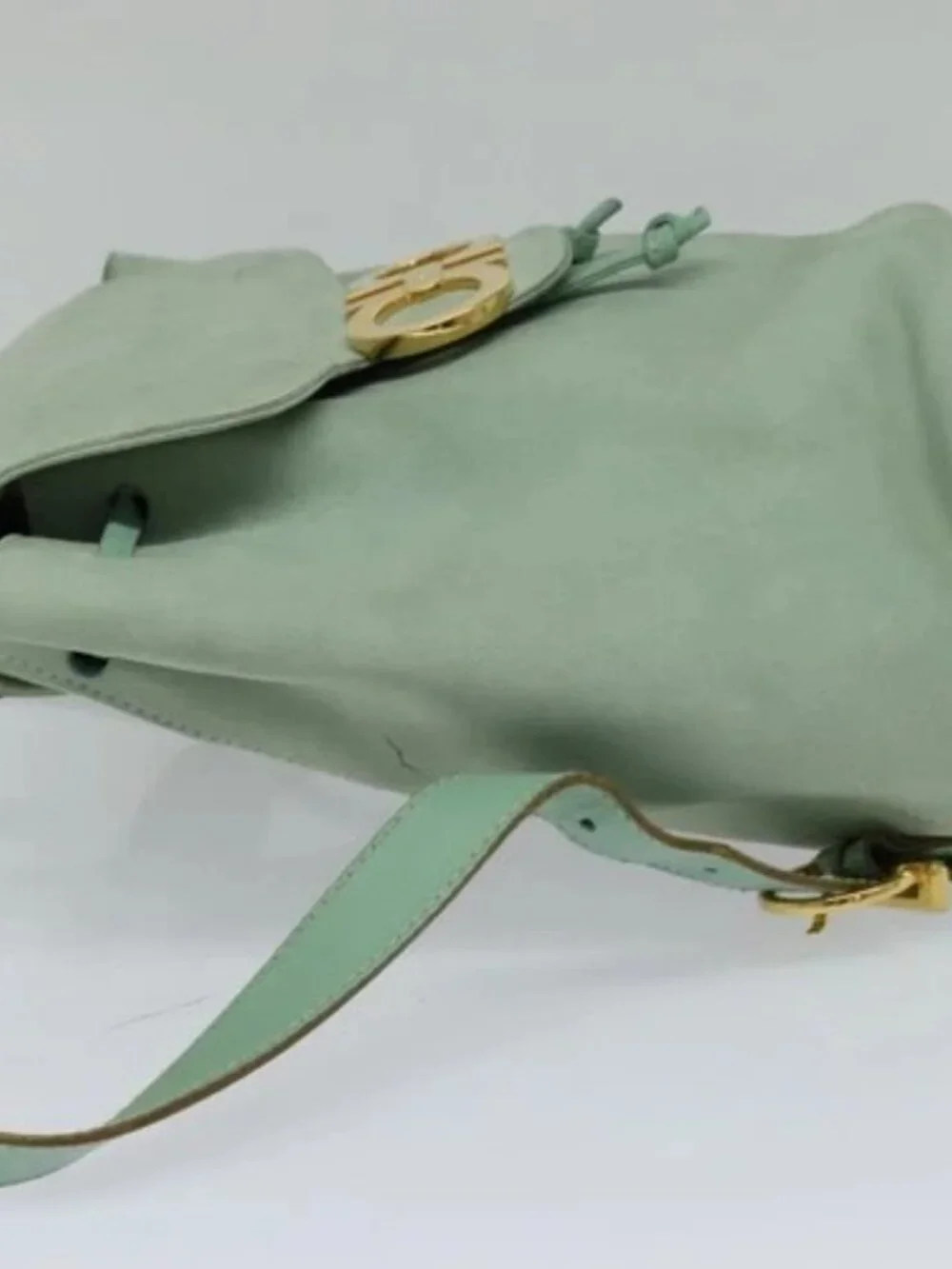 Salvatore Ferragamo Backpack Suede Peppermint Gold Auth 115402